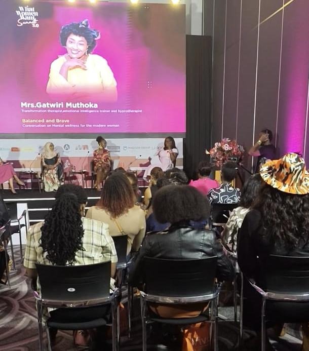 Catherine Gatwiri speaking on mental wellness at What Women Want Summit 3.0